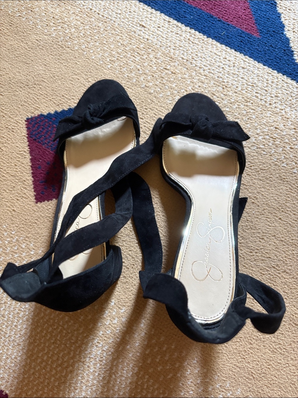 Jessica Simpson Black Suede Wrap-Ankle Bow Sandals